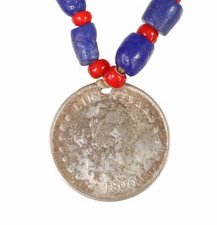 AMERICAN FAUX DOLLAR COIN GLASS BEADED NECKLACE