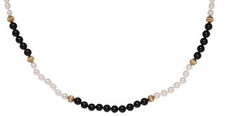 ESTATE PEARL & ONYX BEADED NECKLACE 14KT CLASP