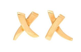 A Pair of 18 Karat Yellow Gold "X" Stud Earrings, Paloma Picasso for Tiffany & Co., 2.20 dwts.