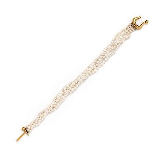 An 18 Karat Yellow Gold and Freshwater Pearl Buckle Motif Bracelet, Paloma Picasso for Tiffany & Co.,
