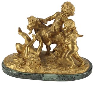 FRENCH ORMOLU FIGURE GROUP INFANT BACCHUS & PUTTI
