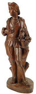 ANTIQUE CONTINENTAL CARVED WOOD FIGURE, 47"H