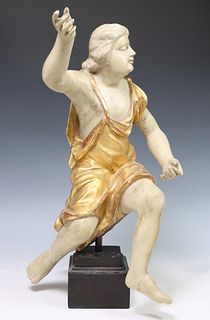 CONTINENTAL PARCEL GILT CARVED WOOD FIGURE 19TH C.