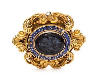 A Victorian Yellow Gold, Onyx Cameo and Enamel Order of the Garter Pendant/Brooch, 13.20 dwts.