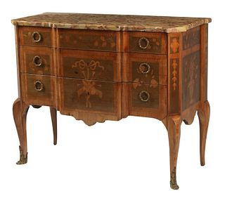 FRENCH TRANSITIONAL-STYLE MARBLE-TOP COMMODE