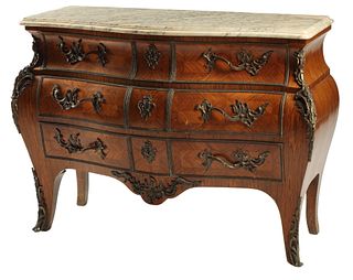 LOUIS XV STYLE MARBLE-TOP BOMBE COMMODE