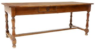 FRENCH PROVINCIAL FRUITWOOD FARMHOUSE TABLE, 75"L