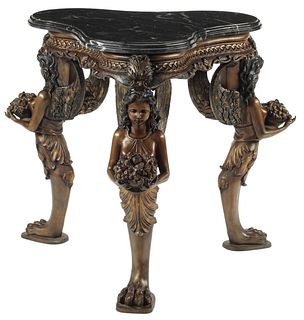 PATINATED BRONZE & MARBLE FIGURAL TABLE