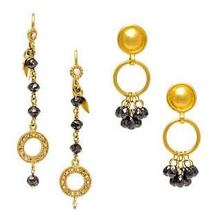 A Pair of 24 Karat Yellow Gold and Black Diamond Earrings, Gurhan, 6.70 dwts.