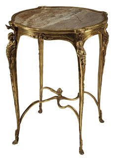 LOUIS XV STYLE MARBLE-TOP BRONZE TABLE