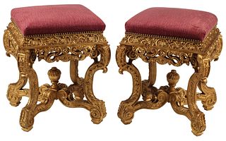 (2) ROCOCO STYLE GILT & UPHOLSTERED BENCHES