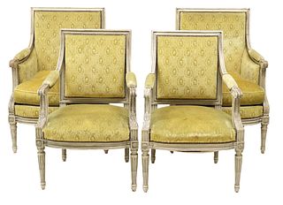 (4) FRENCH LOUIS XVI STYLE UPHOLSTERED ARMCHAIRS