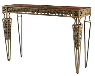 IRON CONSOLE TABLE WITH CHINOISERIE LACQUER TOP