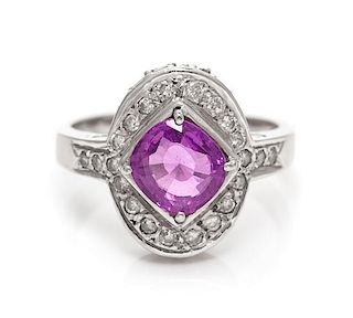 An 18 Karat White Gold, Pink Sapphire and Diamond Ring, 5.00 dwts.