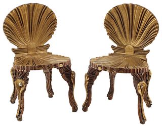 (2) GROTTO STYLE GILT SHELL-FORM SIDE CHAIRS