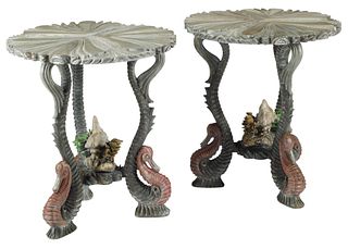 (2) GROTTO STYLE POLYCHROME SIDE TABLES
