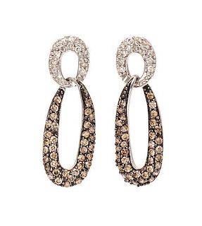 A Pair of 14 Karat White Gold, Colored Diamond and Diamond Earrings, 2.50 dwts.