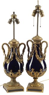 2) ORMOLU-MOUNTED PORCELAIN CASSOLETTE TABLE LAMPS