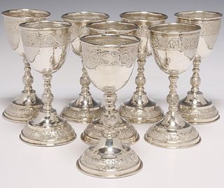 (8) LARGE STERLING SILVER GOBLETS, MEXICO