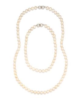* A White Gold, Diamond and Cultured Pearl Convertible Necklace,