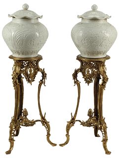 2) CHINESE BLANC DE CHINE PORCELAIN URNS ON STANDS