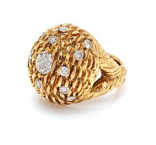 A 14 Karat Yellow Gold and Diamond Bombe Ring, 6.40 dwts.