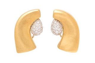 A Pair of 18 Karat Bicolor Gold and Diamond Earclips, Marlene Stowe, 17.40 dwts.