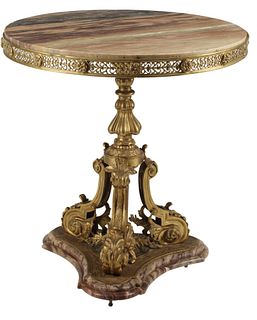NEOCLASSICAL STYLE BRONZE & MARBLE PEDESTAL TABLE