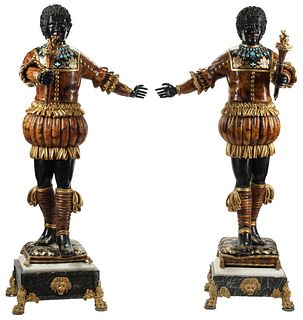 2) VENETIAN STYLE PAINTED SHELL-INLAY FIGURES 70"H