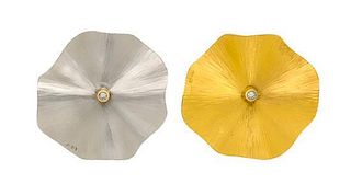 A Pair of High Karat Gold, Platinum and Diamond Reversible Earrings, 5.10 dwts.