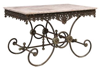 FRENCH MARBLE-TOP IRON PASTRY TABLE