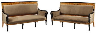 (2) DIRECTOIRE STYLE UPHOLSTERED SOFAS