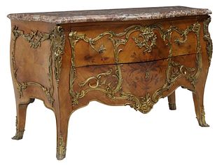 LOUIS XV STYLE MARBLE-TOP ORMOLU-MOUNTED COMMODE