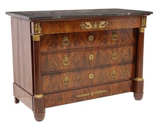 FRENCH EMPIRE STYLE MARBLE-TOP MAHOGANY COMMODE