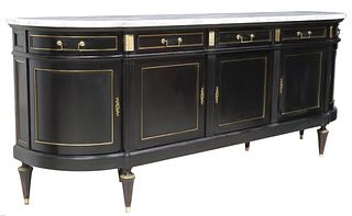 FRENCH LOUIS XVI STYLE MARBLE-TOP BLACK SIDEBOARD