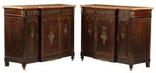 (2) FRENCH MARBLE-TOP BREAKFRONT SIDEBOARDS