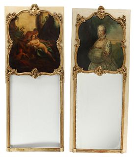 (2) FRENCH PARCEL GILT & PAINTED TRUMEAU MIRRORS