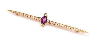 * A Victorian Yellow Gold, Amethyst and Diamond Bar Brooch, 4.60 dwts.