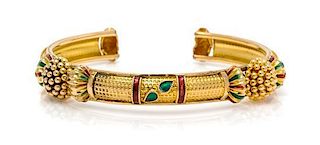 * A High Karat Gold and Polychrome Enamel Cuff Bracelet 11.00 dwts.