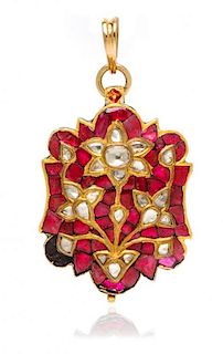 * A Yellow Gold, Diamond and Polychrome Enamel Jaipur Style Reversible Pendant, 9.45 dwts.