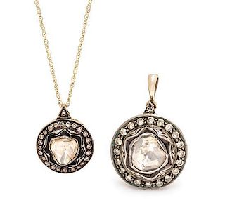 A Collection of Gilt Silver and Diamond Pendants, 3.90 dwts.