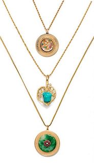A Collection of Yellow Gold and Multigem Pendants, 46.90 dwts.