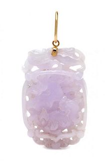 * A Yellow Gold and Lavender Jade Pendant,