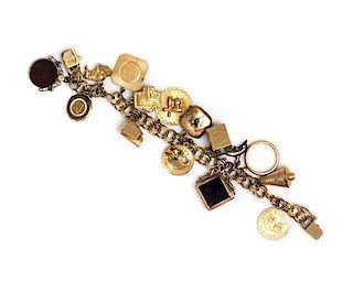 A 14 Karat Yellow Gold Bracelet with Fifteen Attached Charms, 44.40 dwts.