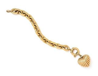 * A 14 Karat Yellow Gold Bracelet with One Attached Heart Motif Charm, 24.60 dwts.