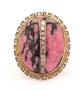 A Victorian Yellow Gold, Rhodonite and Diamond Pendant/Brooch, Austro-Hungarian, 16.10 dwts.