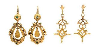 A Collection of Victorian Yellow Gold Earrings, 7.00 dwts.