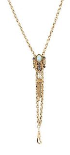 A Victorian 14 Karat Yellow Gold and Multigem Slide Necklace with Tassels, 15.50 dwts.