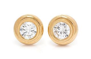 * A Pair of Yellow Gold Diamond Stud Earrings, 2.60 dwts.