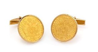 * A Pair of 14 Karat Yellow Gold and Austrian Ducat Gold Coin Cufflinks, 8.00 dwts.